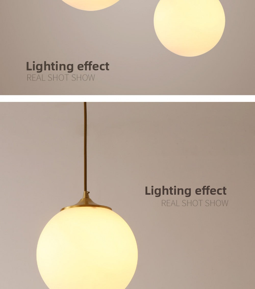 Single Head Pendant Light All Copper Nordic Minimalist Dining Room Light Bar Counter Three Head Foyer Round Ball Brass Lighting Bedside Pendant Light