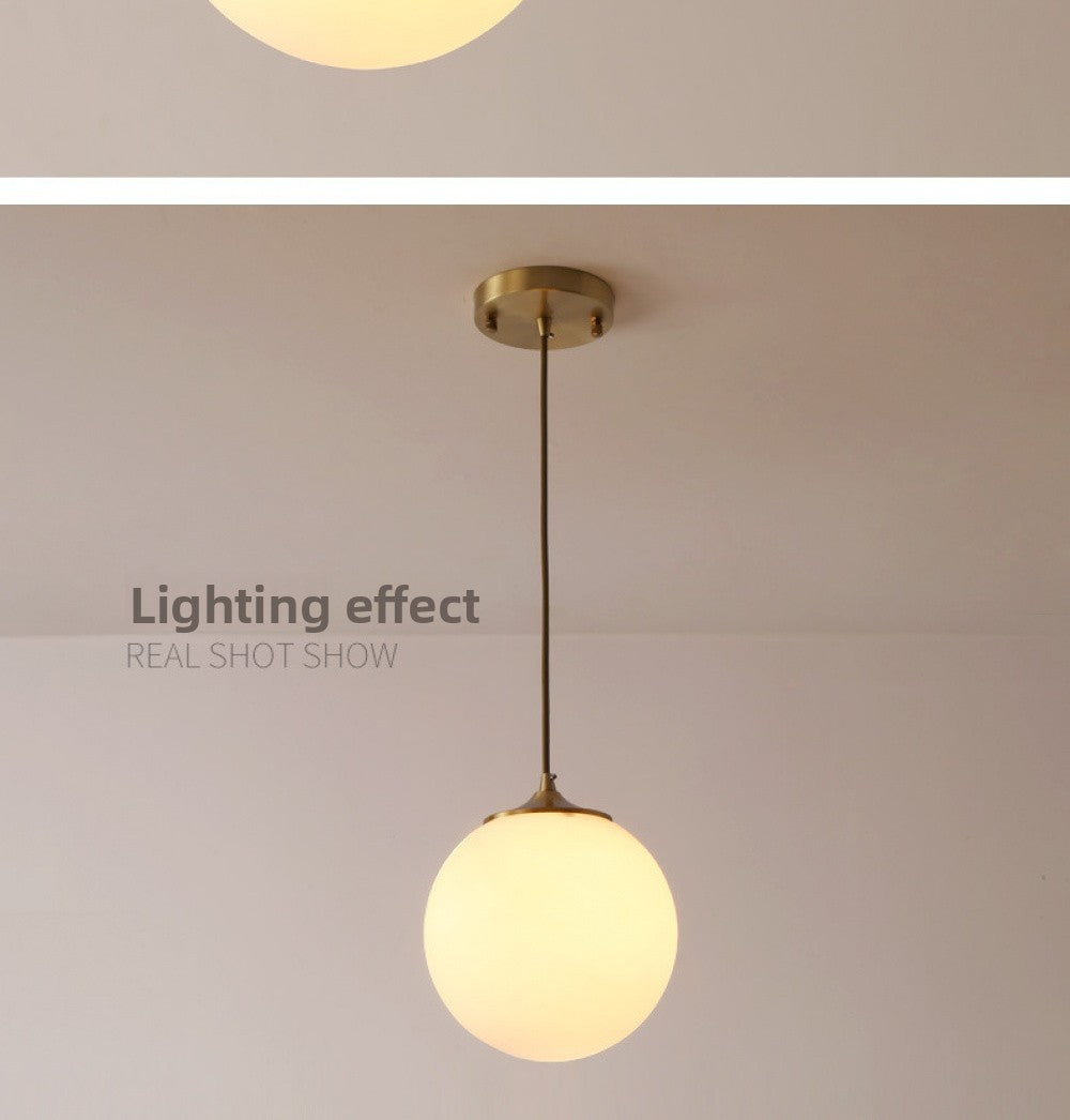 Single Head Pendant Light All Copper Nordic Minimalist Dining Room Light Bar Counter Three Head Foyer Round Ball Brass Lighting Bedside Pendant Light