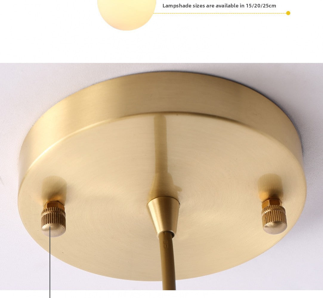 Single Head Pendant Light All Copper Nordic Minimalist Dining Room Light Bar Counter Three Head Foyer Round Ball Brass Lighting Bedside Pendant Light