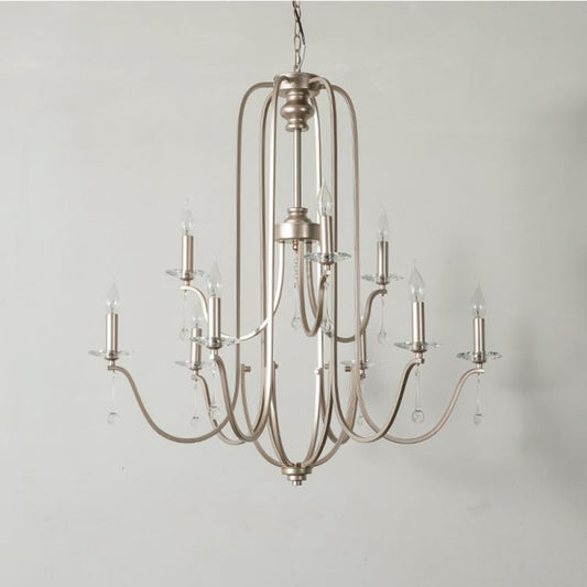 American Style Large Pendant Light for Living Room, Villa, Duplex, French Light Luxury American Iron Art Creative Crystal Homestay Restaurant Lighting