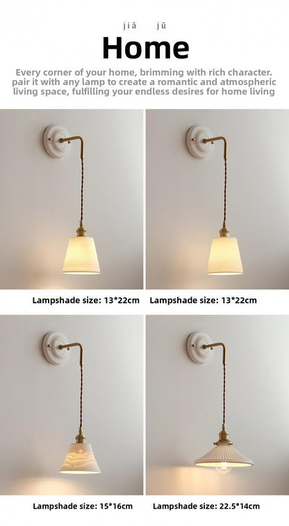 New Japanese Style Ceramic Wall Lamp Ceramic Base Bedroom Bedside Background Wall Designer Homestay Window Hanging Wall Light Fixture