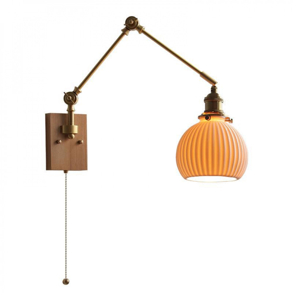 Japanese Ceramic Wall Lamp Nordic Study Bedroom Bedside Lamp Natural Wood with Pull Switch Left-Right Rotating Lamp