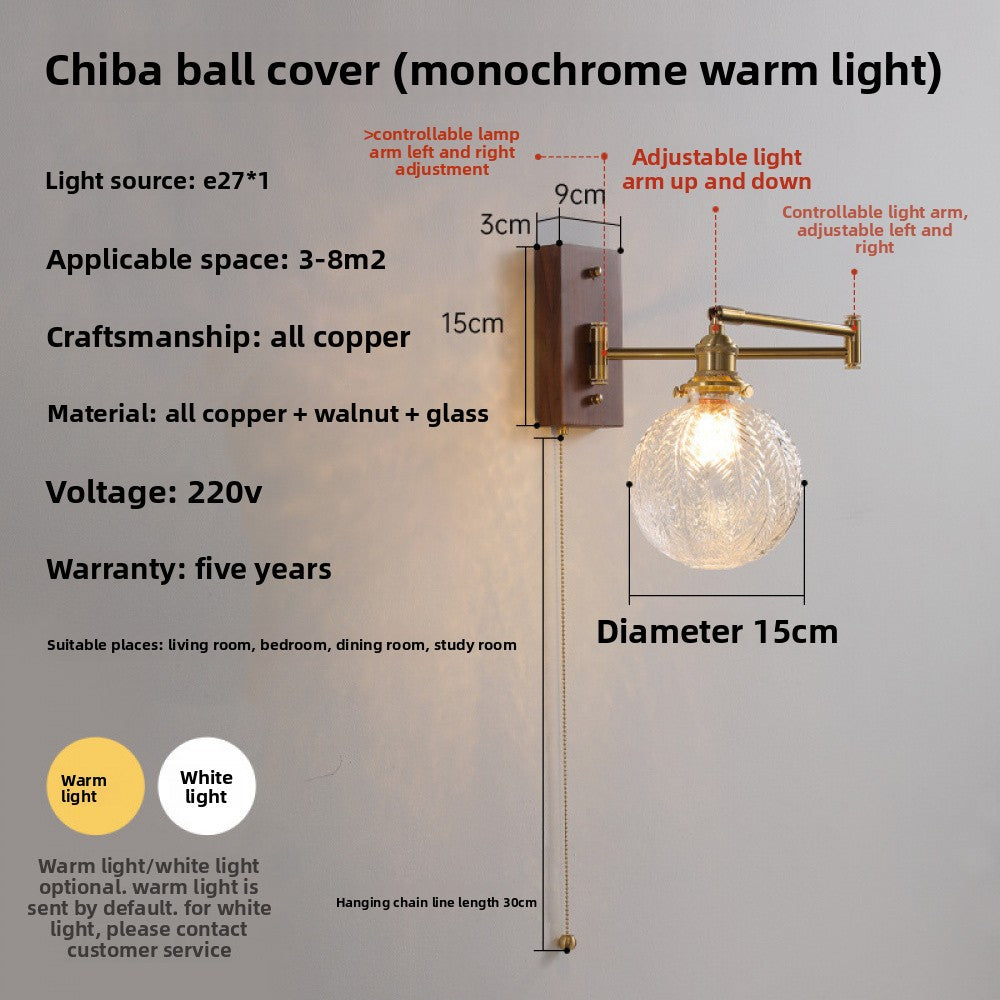 Nordic Japanese Style Bedroom Bedside Wall Lamp Copper Color Retro Simple Stair Aisle Lamp Living Room TV Background Wall Wall Lamp