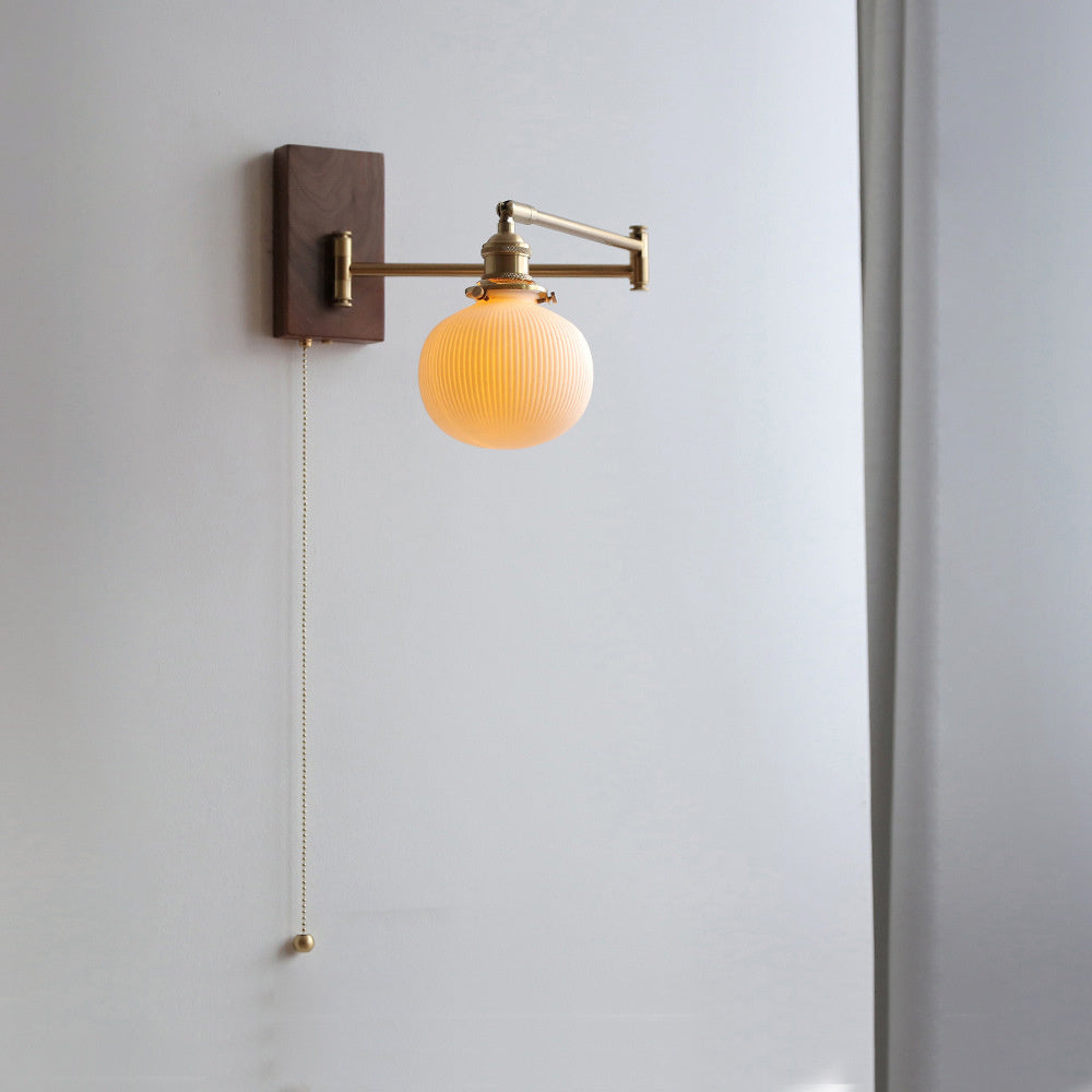 Cross-Border Retro Rotating Wall Lamp Japanese Style Bedside Bedroom Designer with Pull Cord Switch Left and Right Rotatable Long Arm Wall Lamp