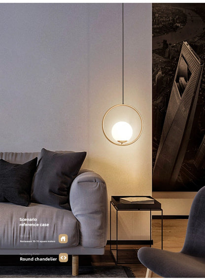 Nordic Style Restaurant Pendant Light Single Head Bedroom Bedside Lamp Bar Creative Personality Simple Modern All-Copper Lamp
