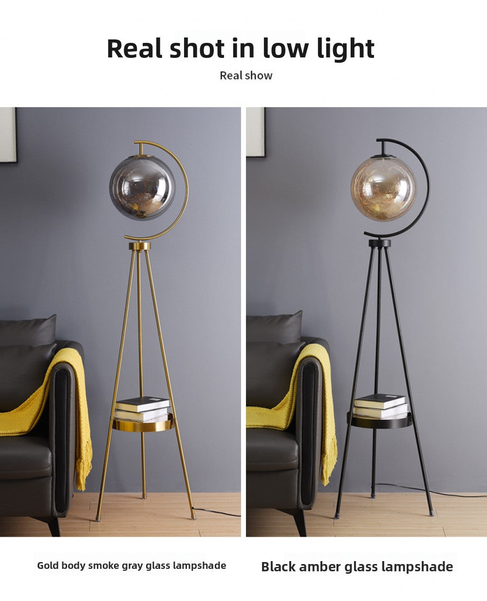 Nordic Light Luxury Floor Lamp Living Room Bedroom Bedside Creative Distinctive Glass Ball Tripod Storage Vertical Table Lamp