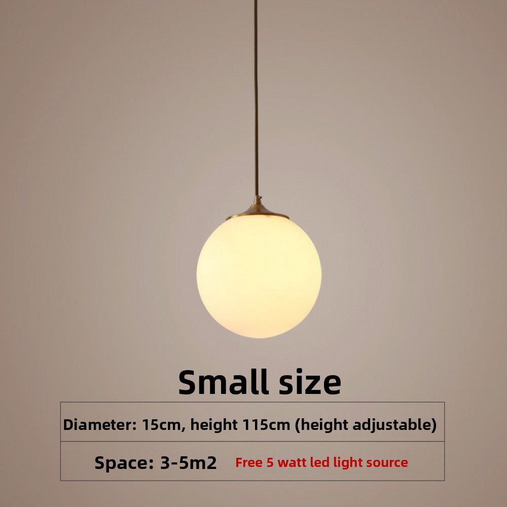 Single Head Pendant Light All Copper Nordic Minimalist Dining Room Light Bar Counter Three Head Foyer Round Ball Brass Lighting Bedside Pendant Light