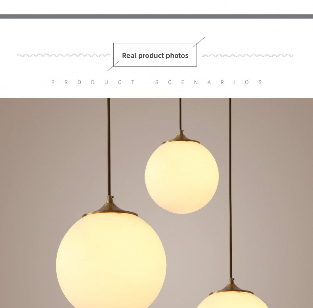 Single Head Pendant Light All Copper Nordic Minimalist Dining Room Light Bar Counter Three Head Foyer Round Ball Brass Lighting Bedside Pendant Light