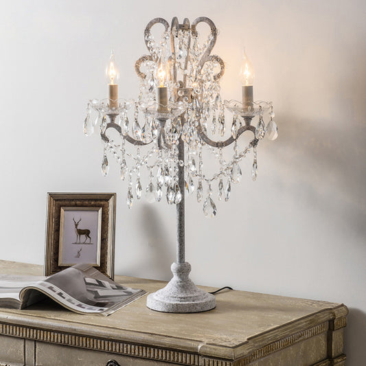 American Country Style Table Lamp Living Room Standing Crystal Table Lamp Creative Retro White French Simple Study Bedroom Bedside Lamp