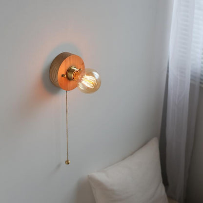 New Japanese Style White Wax Wood Wall Lamp Natural Wood Bedroom Bedside Shop Window Designer Self-contained Pull Switch Wall Lamp