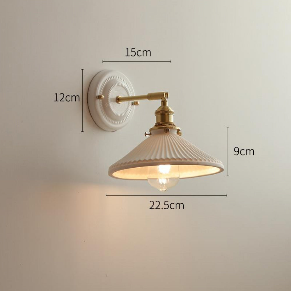 New Japanese pleated wall lamp bedroom bedside Nordic homestay living room background wall designer full copper lamp