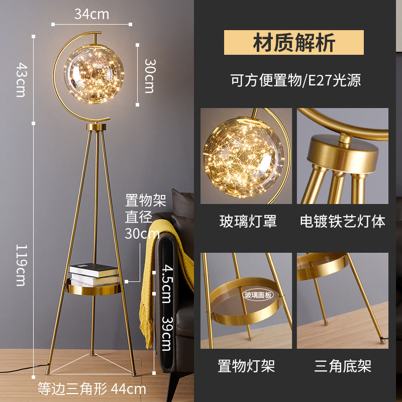Nordic Light Luxury Floor Lamp for Living Room and Bedroom, Creative and Unique Glass Ball Tripod Standing Table Lamp