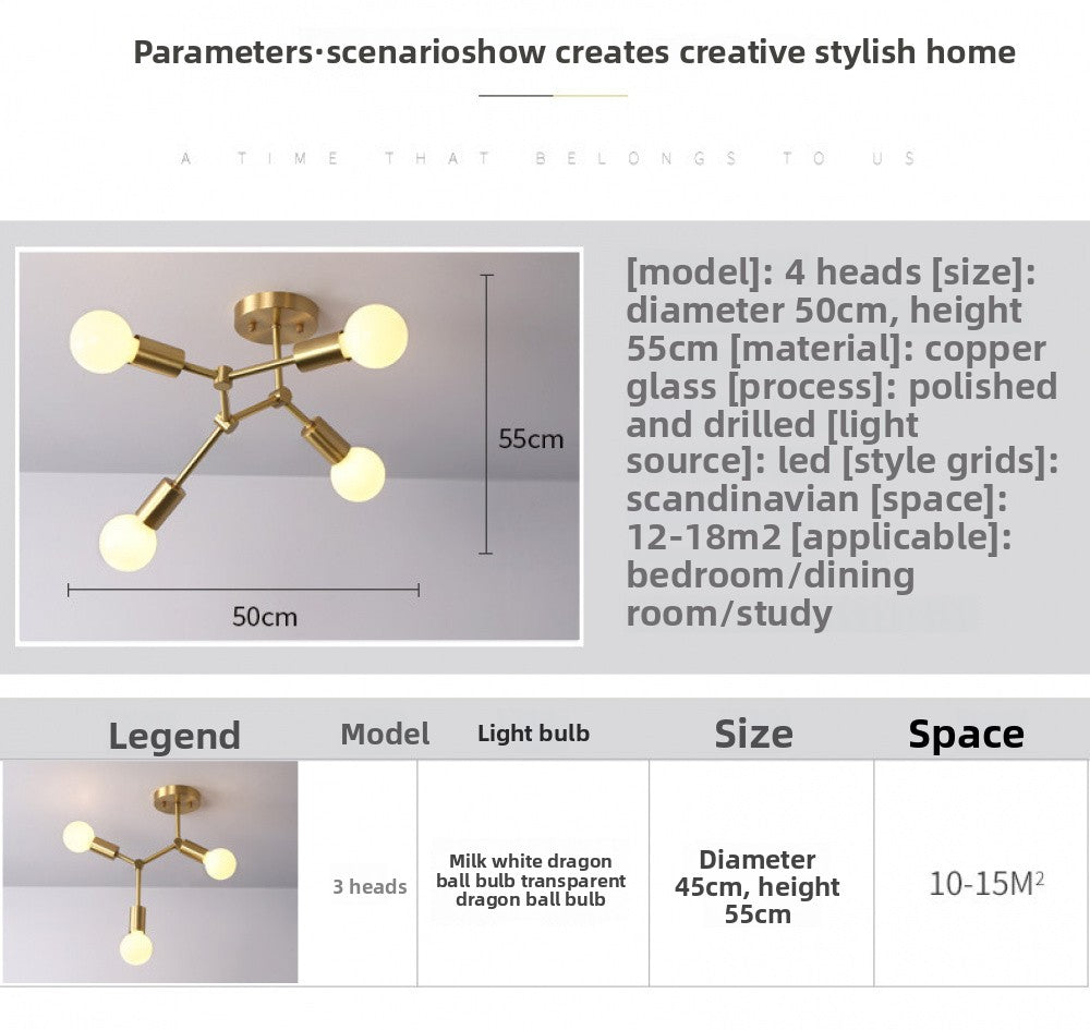 Brass Ceiling Light Creative Personality Nordic Postmodern Minimalist Dining Room Hallway Corridor Foyer Full Copper Bedroom Lighting