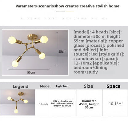 Brass Ceiling Light Creative Personality Nordic Postmodern Minimalist Dining Room Hallway Corridor Foyer Full Copper Bedroom Lighting