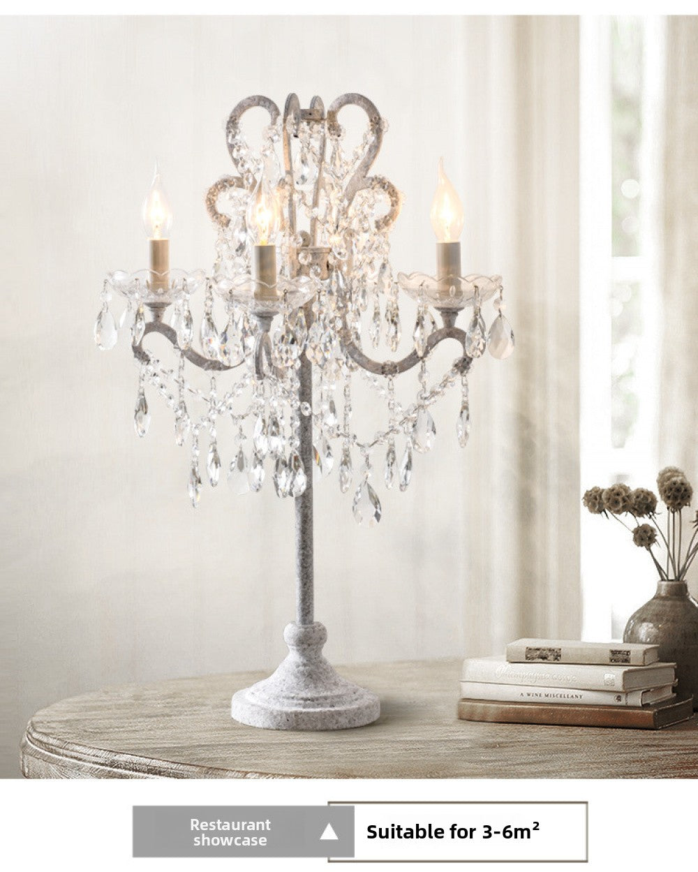 American Country Style Table Lamp Living Room Standing Crystal Table Lamp Creative Retro White French Simple Study Bedroom Bedside Lamp