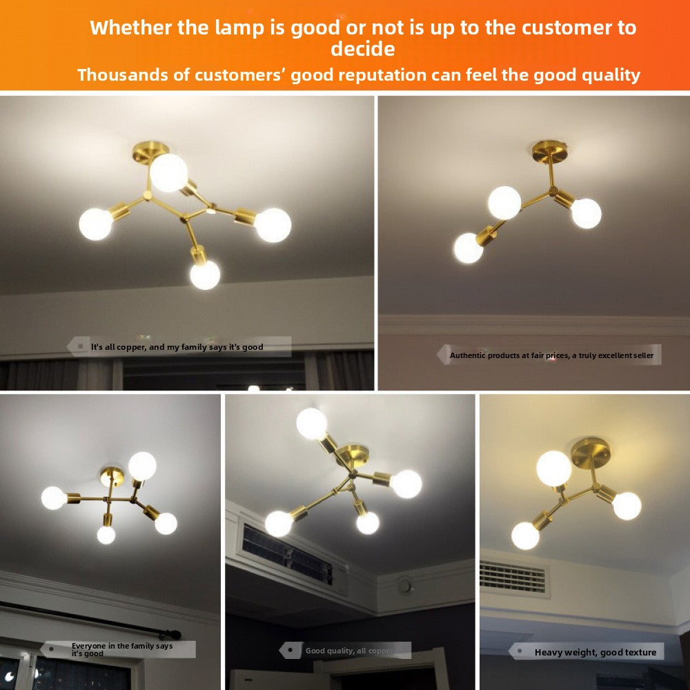 Brass Ceiling Light Creative Personality Nordic Postmodern Minimalist Dining Room Hallway Corridor Foyer Full Copper Bedroom Lighting