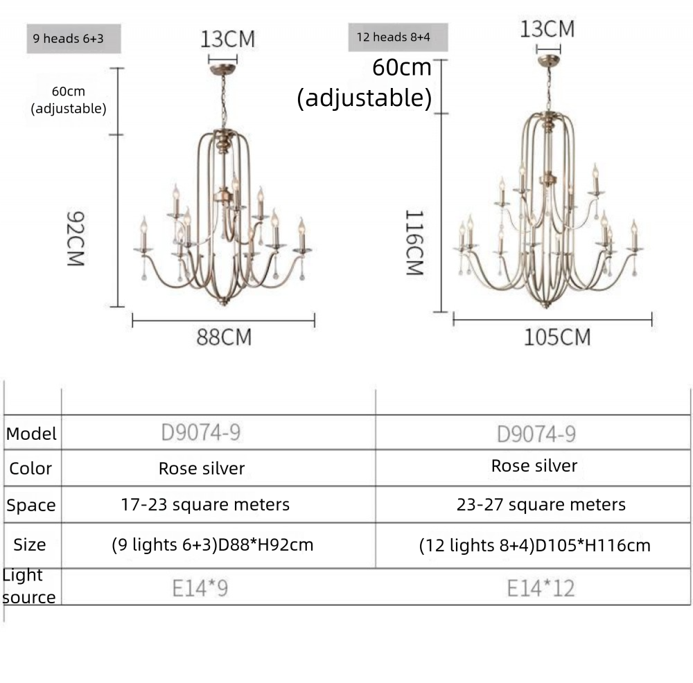 American Style Large Pendant Light for Living Room, Villa, Duplex, French Light Luxury American Iron Art Creative Crystal Homestay Restaurant Lighting