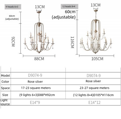 American Style Large Pendant Light for Living Room, Villa, Duplex, French Light Luxury American Iron Art Creative Crystal Homestay Restaurant Lighting