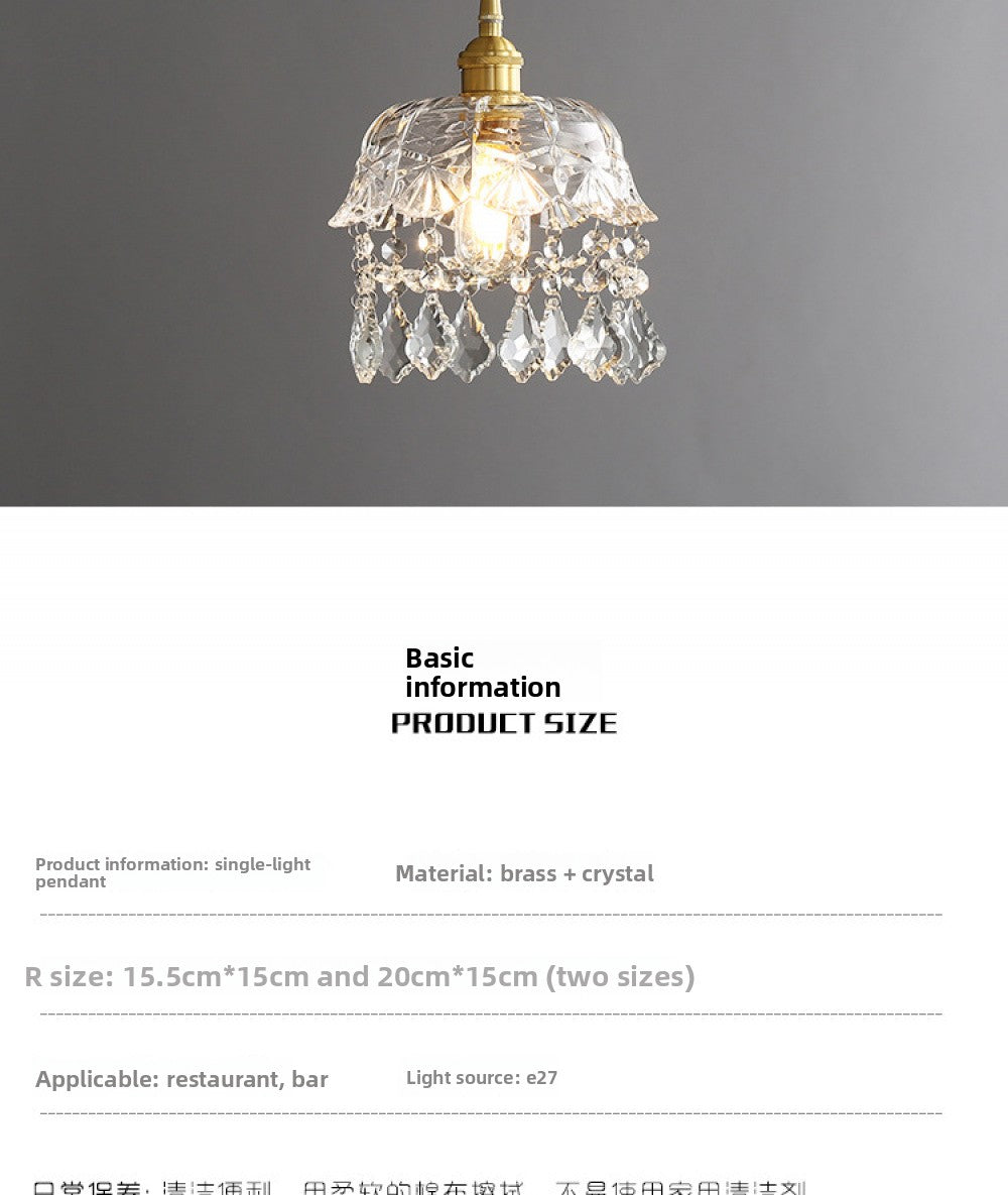Nordic Light Luxury Brass Crystal Bar Pendant Light Simple Modern Bedside Crystal Lamp Hallway Entrance Corridor Light