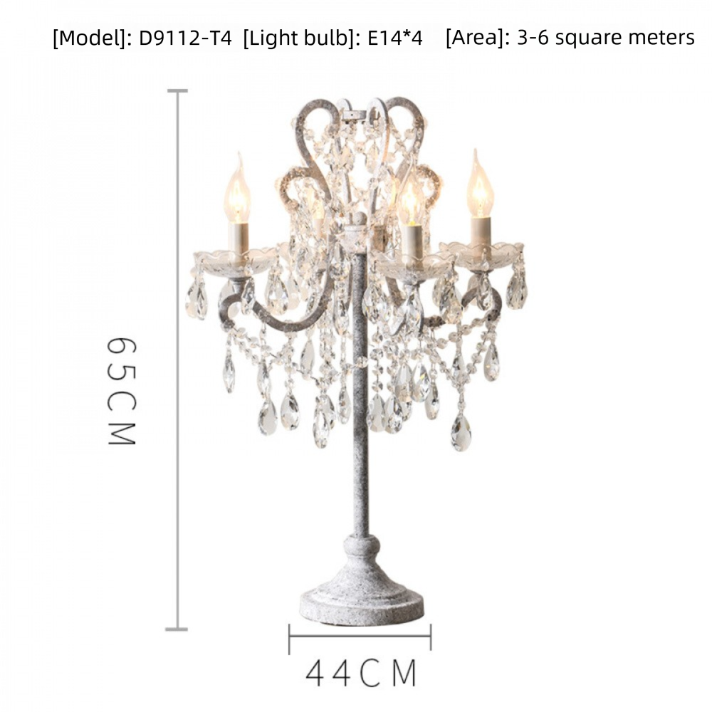 American Country Style Table Lamp Living Room Standing Crystal Table Lamp Creative Retro White French Simple Study Bedroom Bedside Lamp