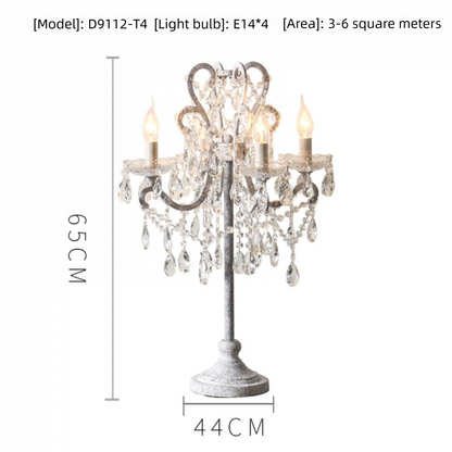 American Country Style Table Lamp Living Room Standing Crystal Table Lamp Creative Retro White French Simple Study Bedroom Bedside Lamp