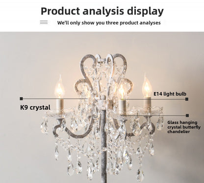 American Country Style Table Lamp Living Room Standing Crystal Table Lamp Creative Retro White French Simple Study Bedroom Bedside Lamp