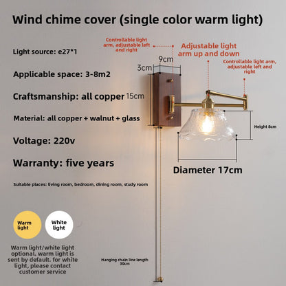 Nordic Japanese Style Bedroom Bedside Wall Lamp Copper Color Retro Simple Stair Aisle Lamp Living Room TV Background Wall Wall Lamp