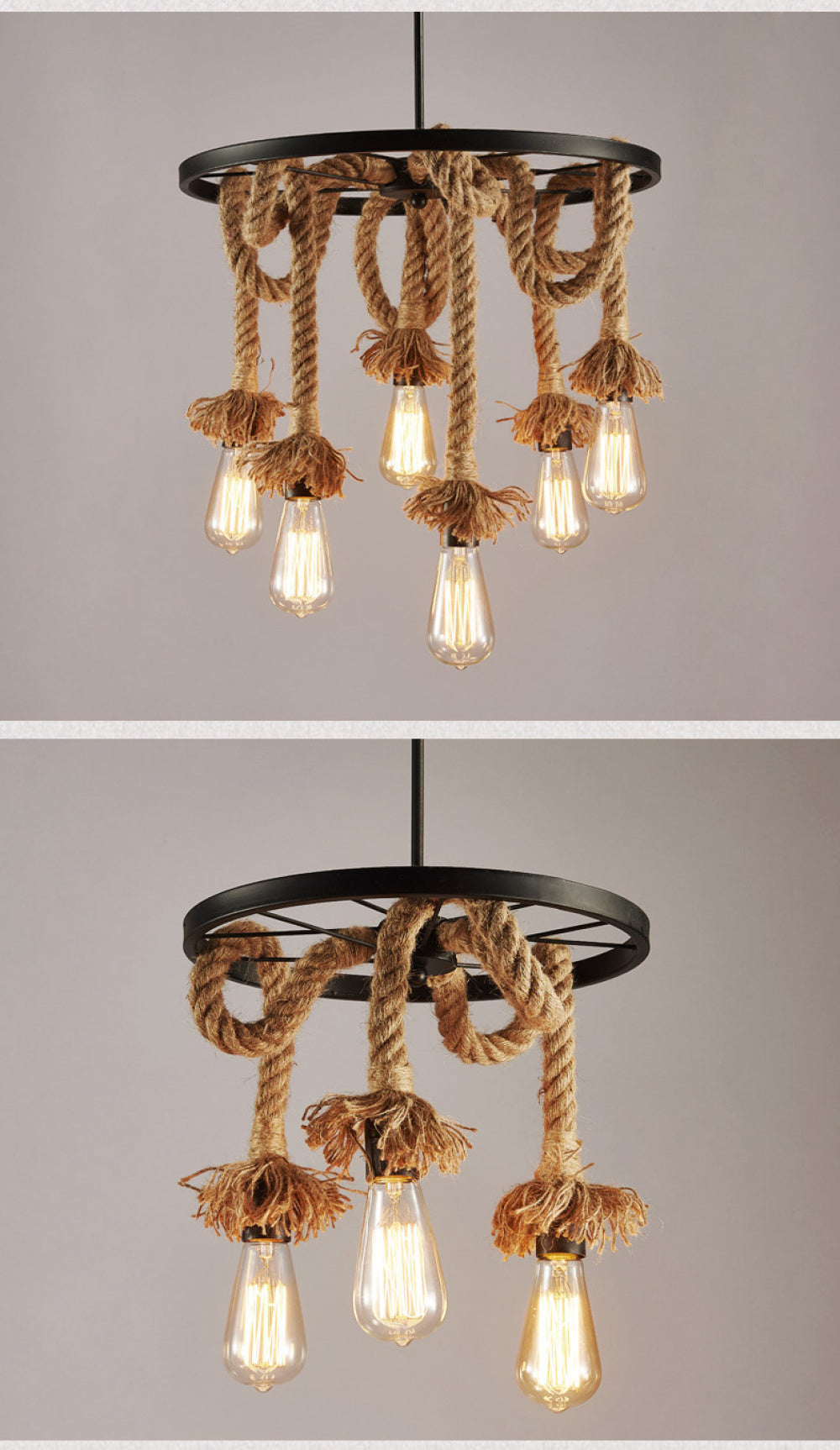 American Retro Living Room Dining Room Simple Modern Fashion Industrial Art Personality Bedroom Creative Hemp Rope Lighting Pendant Lamp