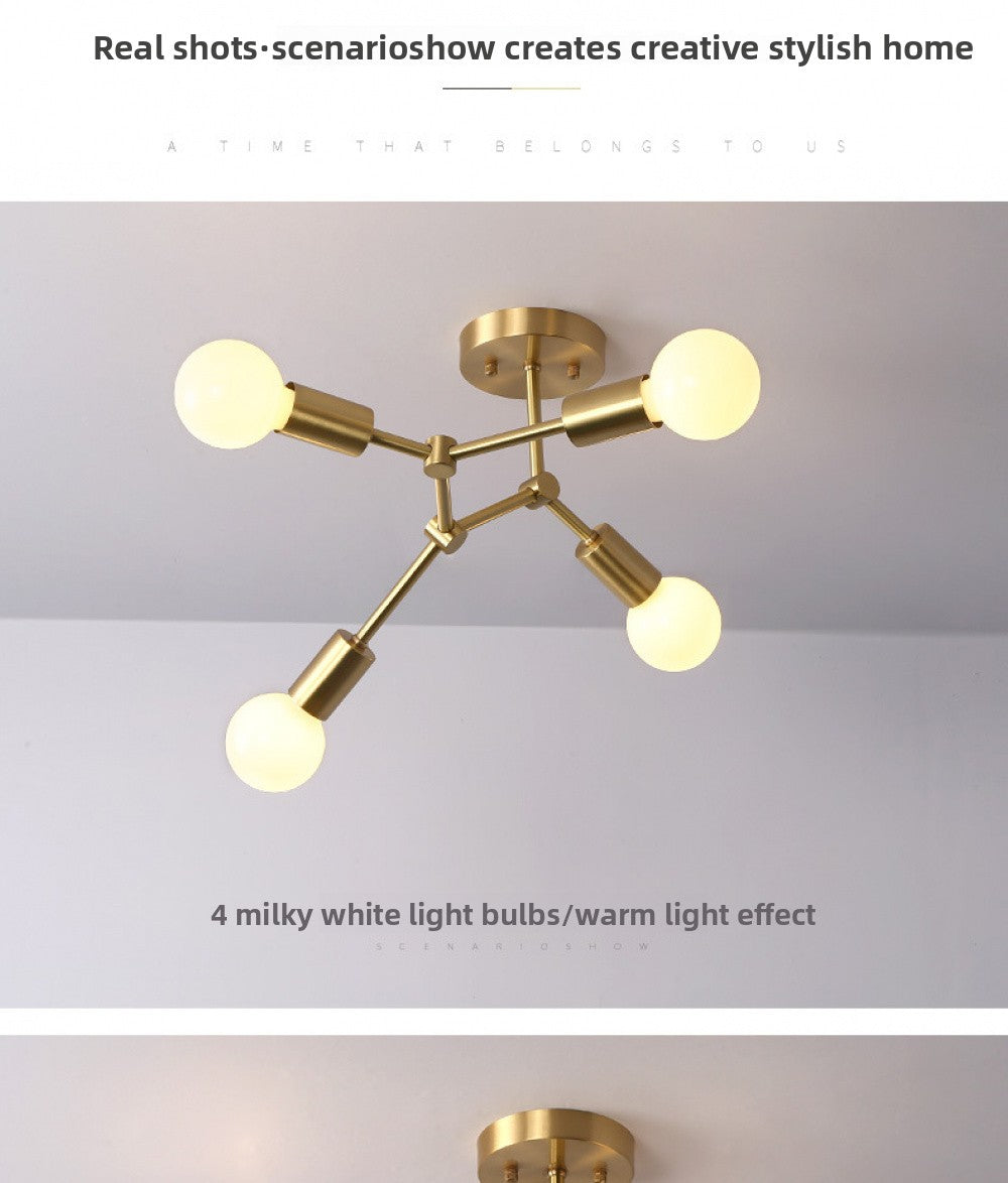 Brass Ceiling Light Creative Personality Nordic Postmodern Minimalist Dining Room Hallway Corridor Foyer Full Copper Bedroom Lighting