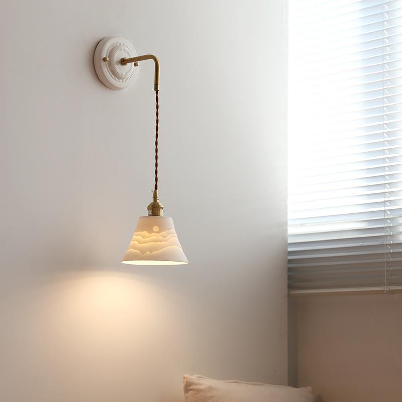 New Japanese Style Ceramic Wall Lamp Ceramic Base Bedroom Bedside Background Wall Designer Homestay Window Hanging Wall Lamp