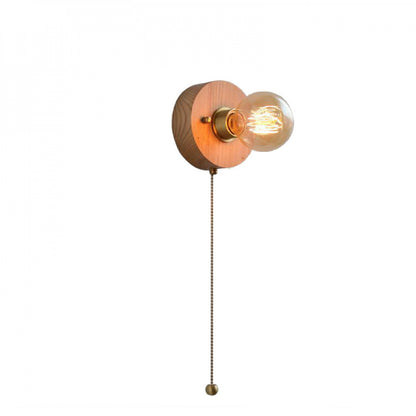 New Japanese Style White Wax Wood Wall Lamp Natural Wood Bedroom Bedside Shop Window Designer Self-contained Pull Switch Wall Lamp