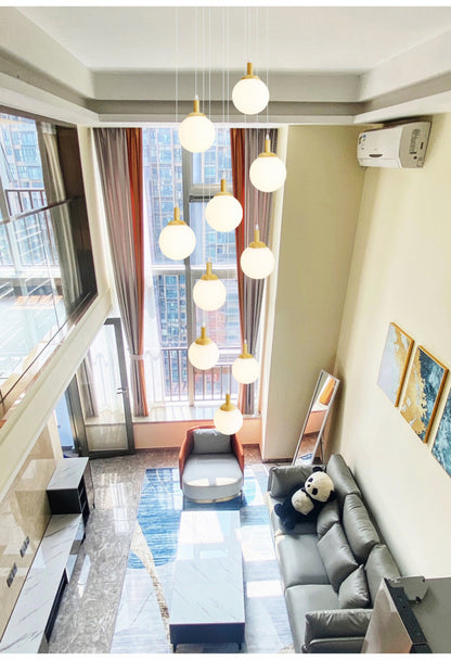 Modern Minimalist Duplex Staircase Long Pendant Light Nordic Creative Stairwell Villa Apartment Magic Bean Rotating Solid Wood Pendant Light