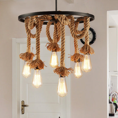 American Retro Living Room Dining Room Simple Modern Fashion Industrial Art Personality Bedroom Creative Hemp Rope Lighting Pendant Lamp