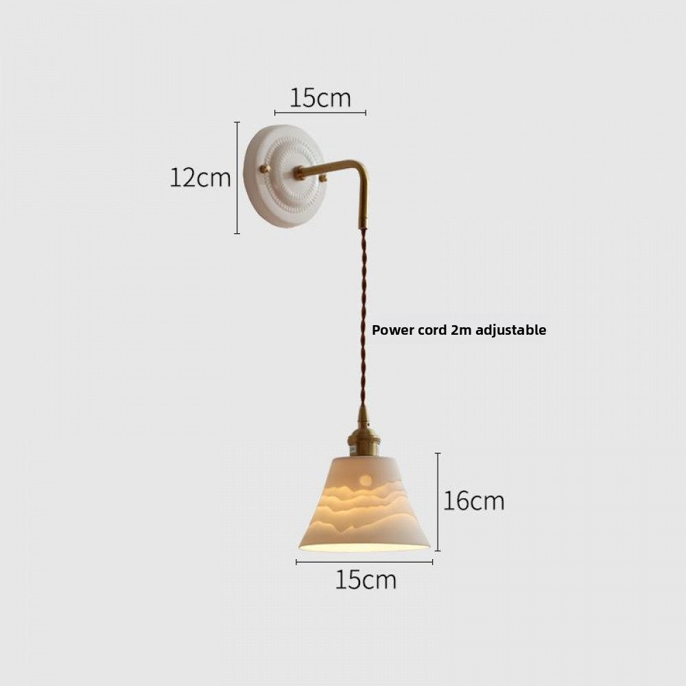New Japanese Style Ceramic Wall Lamp Ceramic Base Bedroom Bedside Background Wall Designer Homestay Window Hanging Wall Light Fixture
