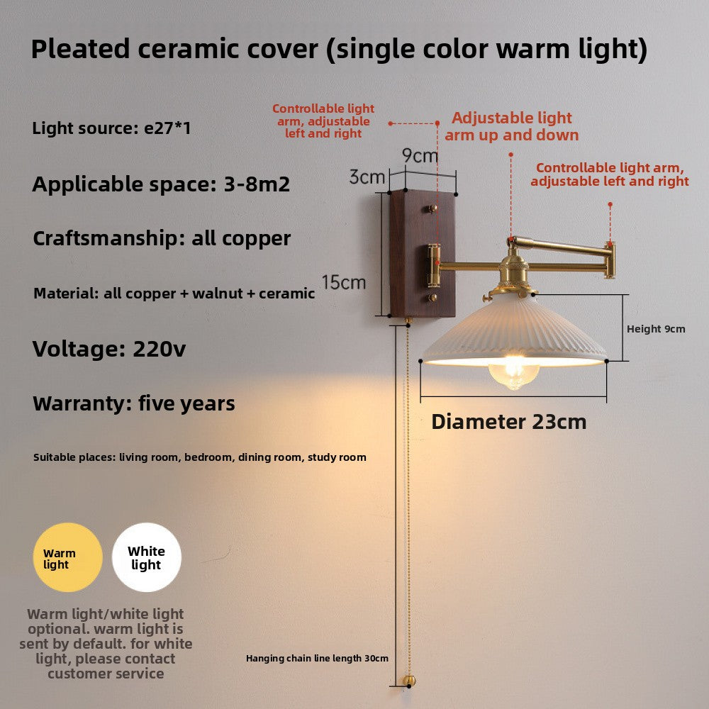 Nordic Japanese Style Bedroom Bedside Wall Lamp Copper Color Retro Simple Stair Aisle Lamp Living Room TV Background Wall Wall Lamp