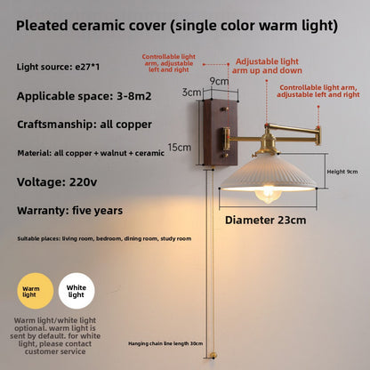 Nordic Japanese Style Bedroom Bedside Wall Lamp Copper Color Retro Simple Stair Aisle Lamp Living Room TV Background Wall Wall Lamp