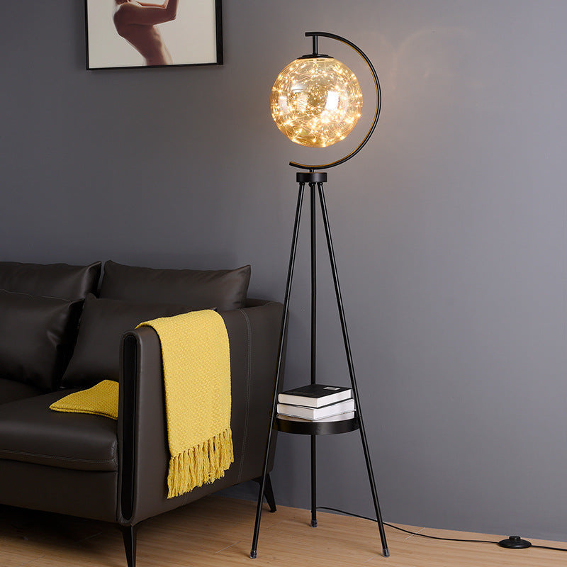 Nordic Light Luxury Floor Lamp for Living Room and Bedroom, Creative and Unique Glass Ball Tripod Standing Table Lamp