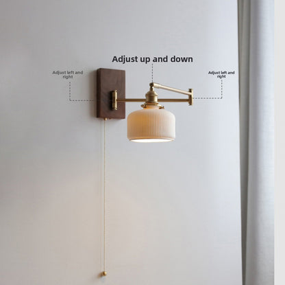 Cross-Border Retro Rotating Wall Lamp Japanese Style Bedside Bedroom Designer with Pull Cord Switch Left and Right Rotatable Long Arm Wall Lamp