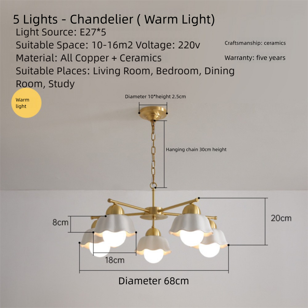 Vintage Living Room Chandelier Ceiling Light Luxury Elegant High-end Palace Style All-copper Ceramic Lighting Dining Room Master Bedroom Lamp