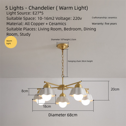Vintage Living Room Chandelier Ceiling Light Luxury Elegant High-end Palace Style All-copper Ceramic Lighting Dining Room Master Bedroom Lamp