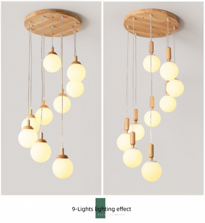 Modern Minimalist Duplex Staircase Long Pendant Light Nordic Creative Stairwell Villa Apartment Magic Bean Rotating Solid Wood Pendant Light