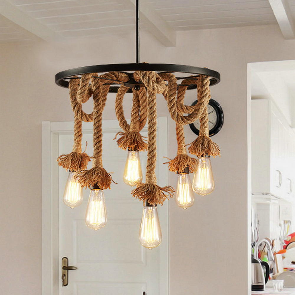 American Retro Living Room Dining Room Simple Modern Fashion Industrial Art Personality Bedroom Creative Hemp Rope Lighting Pendant Lamp