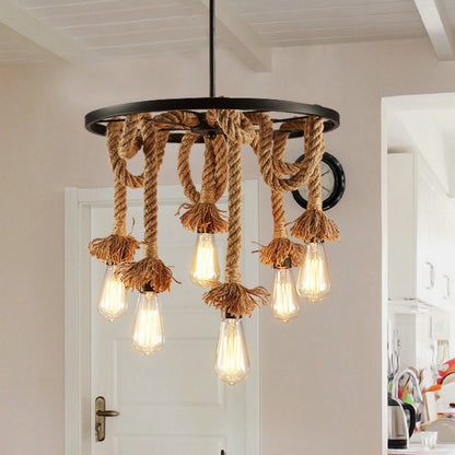 American Retro Living Room Dining Room Simple Modern Fashion Industrial Art Personality Bedroom Creative Hemp Rope Lighting Pendant Lamp