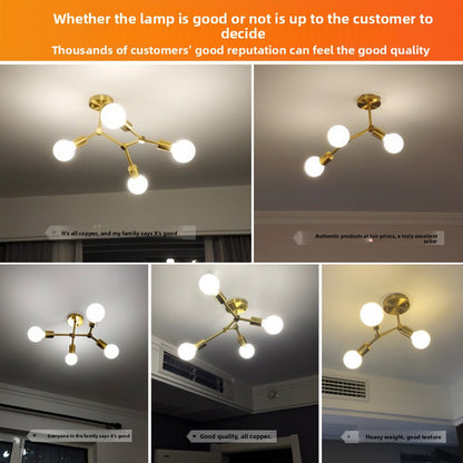 Brass Ceiling Light Creative Personality Nordic Postmodern Minimalist Dining Room Hallway Corridor Foyer Full Copper Bedroom Lighting