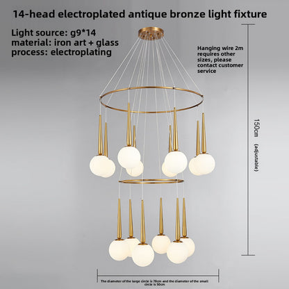 Staircase Chandelier for Duplex, Nordic Loft, Sloping Ceiling, Mezzanine, High Ceiling Villa, Mid-Level, Rotating Staircase, Long Chandelier