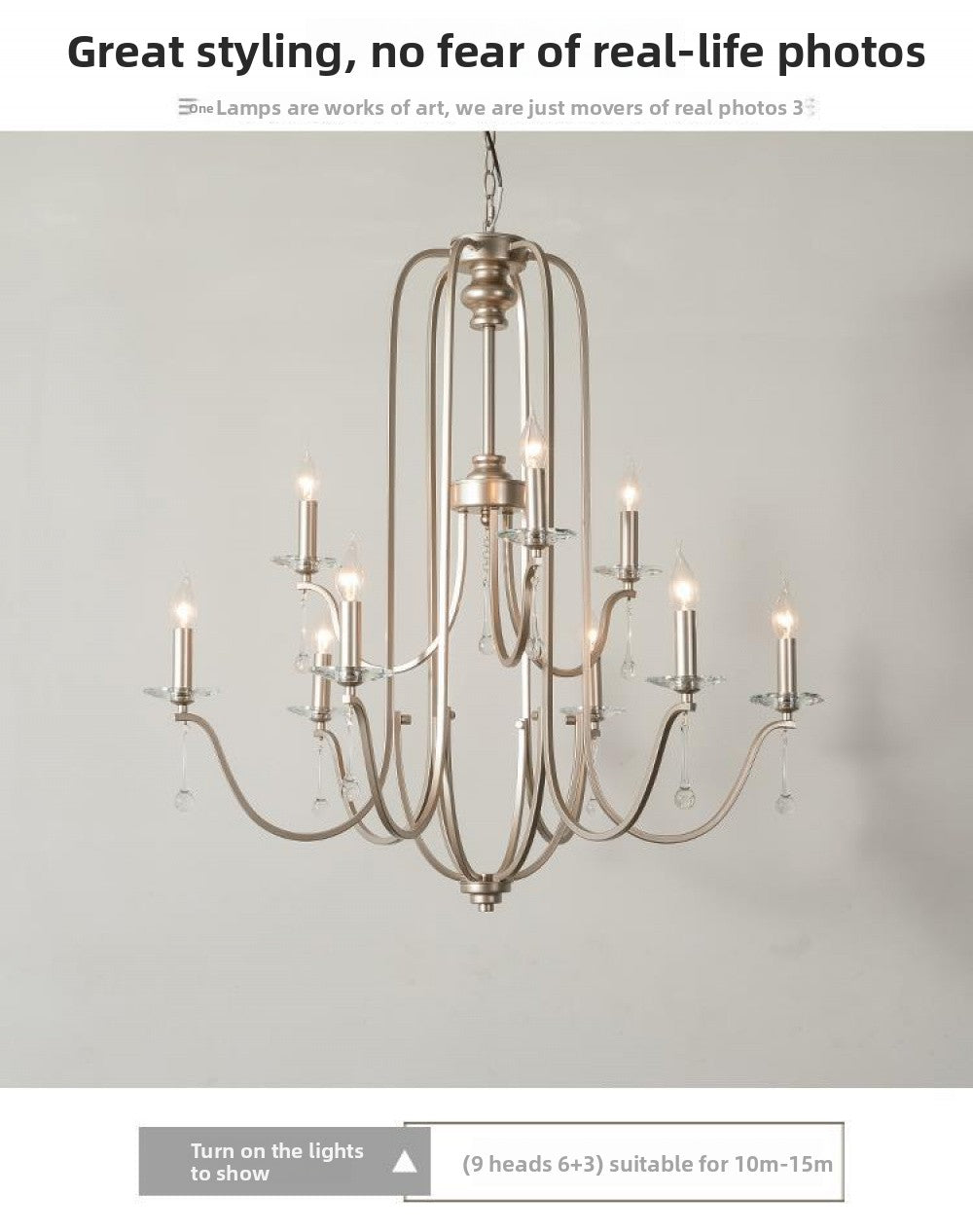 American Style Large Pendant Light for Living Room, Villa, Duplex, French Light Luxury American Iron Art Creative Crystal Homestay Restaurant Lighting