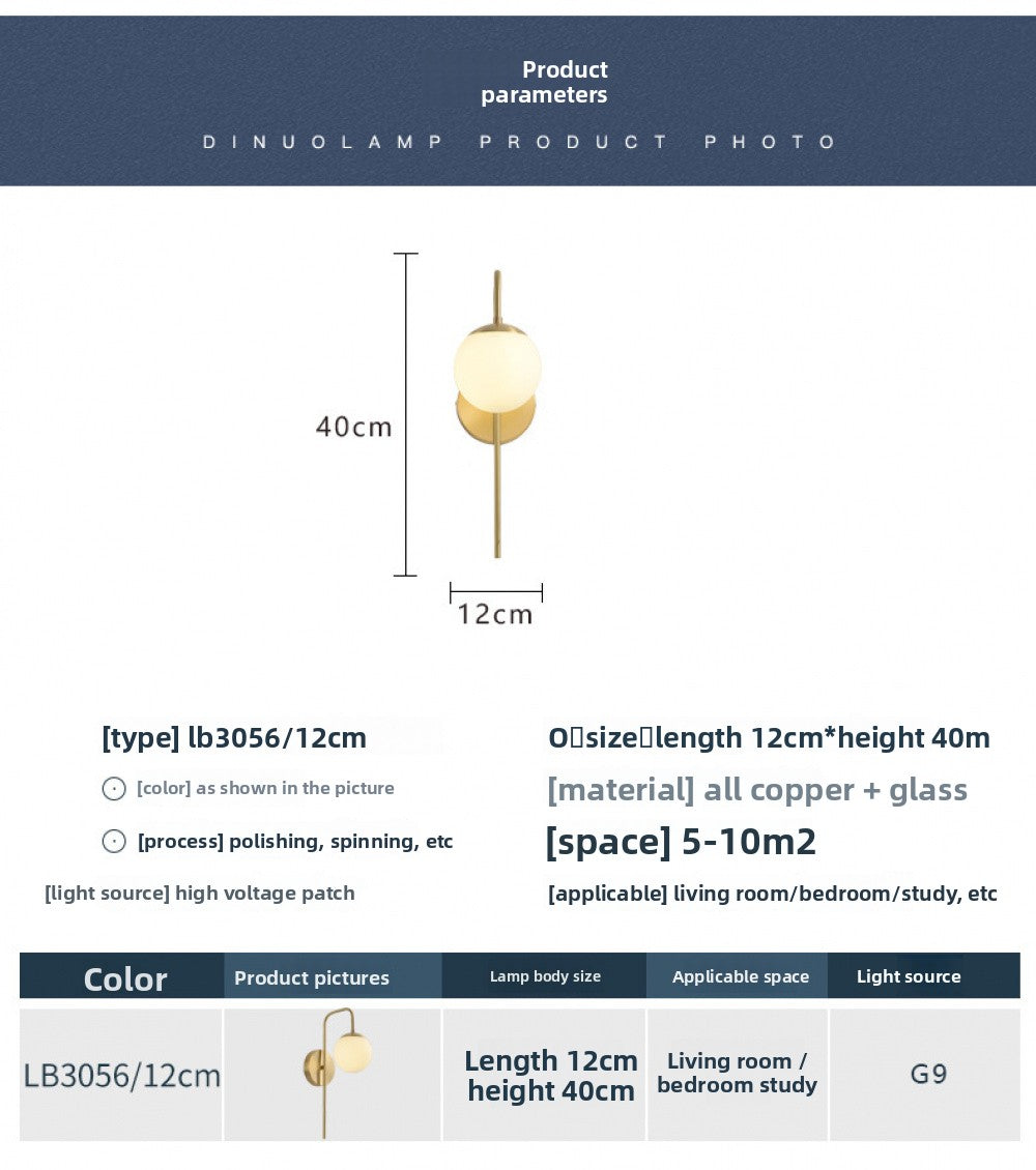 All-Copper Wall Lamp Nordic Creative Personality Bedroom Bedside Lamp Rotating Staircase Corridor Living Room Background Wall Decorative Wall Lamp