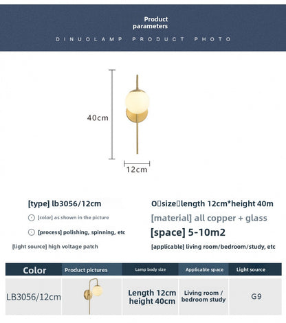 All-Copper Wall Lamp Nordic Creative Personality Bedroom Bedside Lamp Rotating Staircase Corridor Living Room Background Wall Decorative Wall Lamp