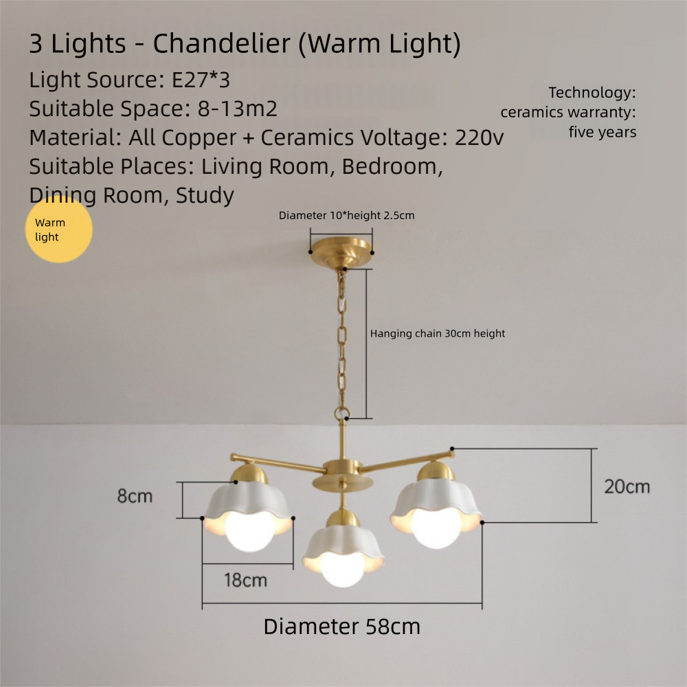Vintage Living Room Chandelier Ceiling Light Luxury Elegant High-end Palace Style All-copper Ceramic Lighting Dining Room Master Bedroom Lamp