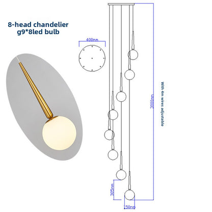 Staircase Chandelier for Duplex, Nordic Loft, Sloping Ceiling, Mezzanine, High Ceiling Villa, Mid-Level, Rotating Staircase, Long Chandelier